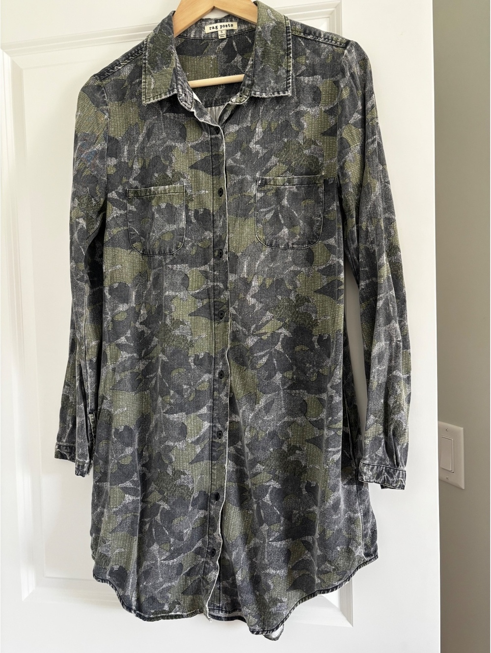 Rag Poets Camo Floral Utility Button Down Shirt Dress - Small